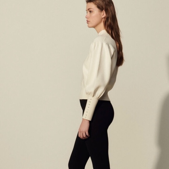 Sandro Cream White Knit Raphael Mock Neck Sweater Top, Size 1 - Picture 4 of 13